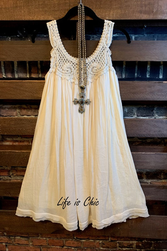 YOU 'RE TOO PRECIOUS BOHO CROCHET SHABBY DRESS IN BEIGE