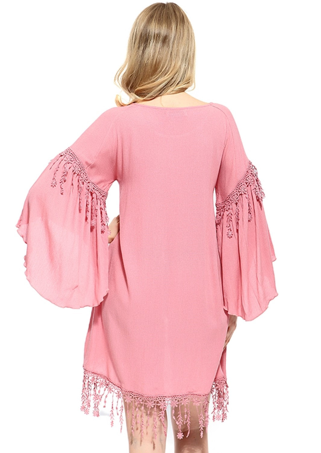 Secrets Of The Heart Floral Fringe Tunic In Blush Rose
