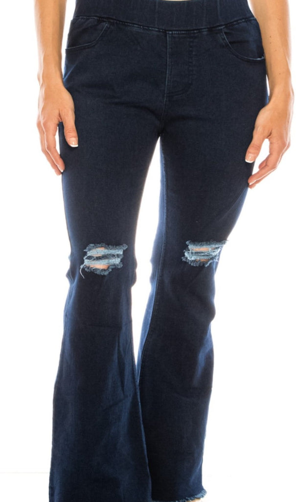 Timeless Retro Flare Distressed Jeggings Dark Denim Plus Women's Pants