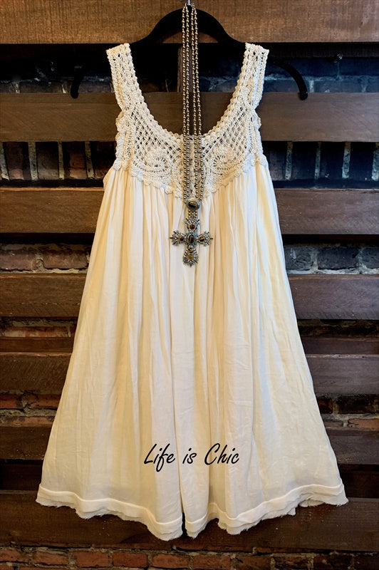 YOU 'RE TOO PRECIOUS BOHO CROCHET SHABBY DRESS IN BEIGE