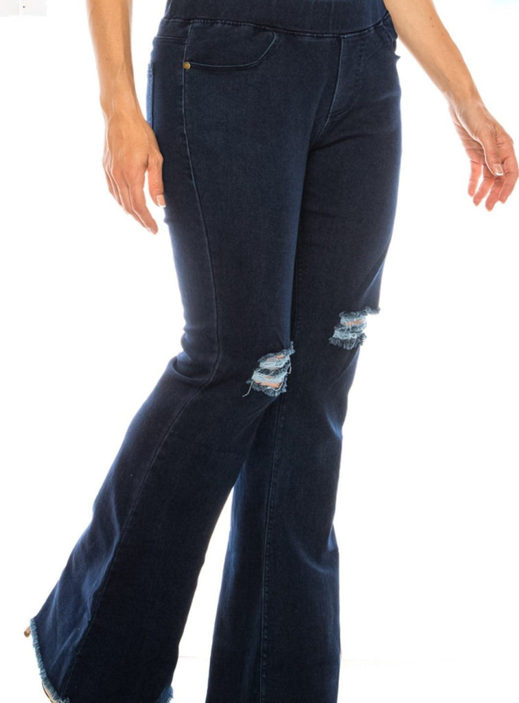 Timeless Retro Flare Distressed Jeggings Dark Denim Plus Women's Pants
