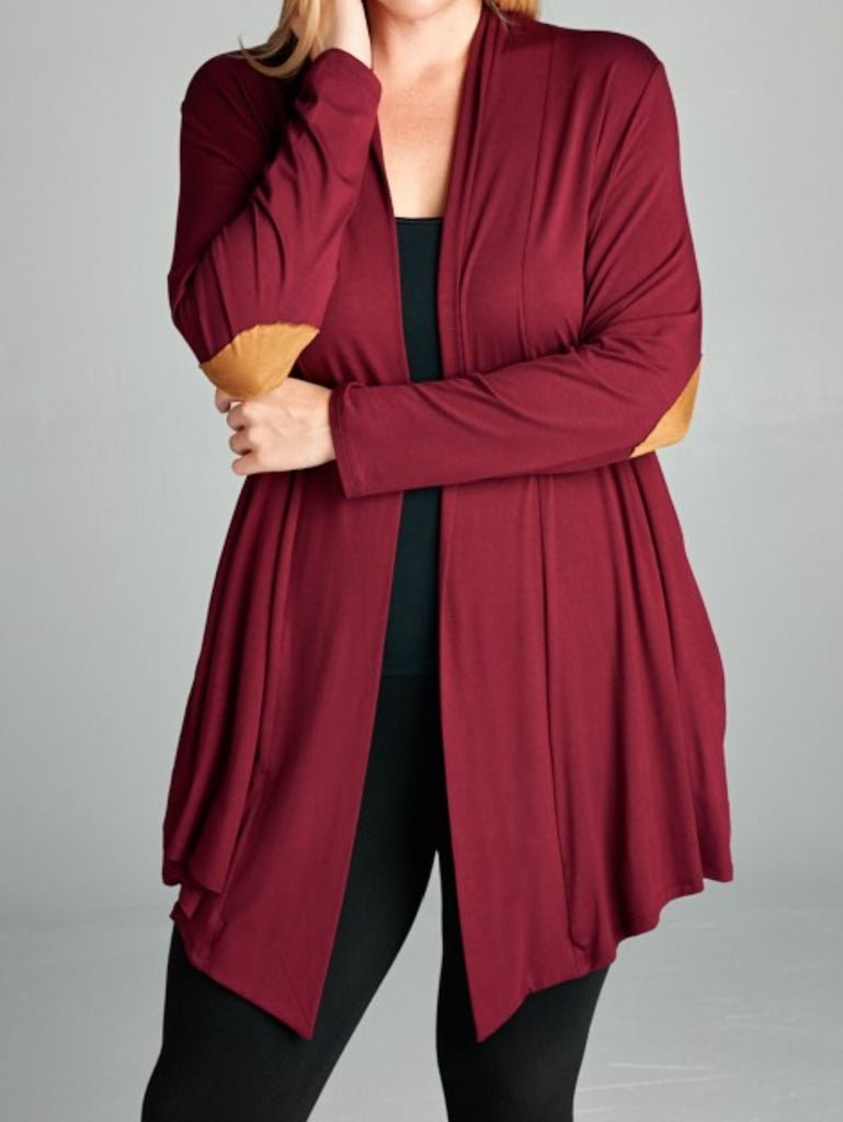JUST THAT A CASUAL CARDI JACKET ELBOW PATCH IN BURGUNDY-----sale
