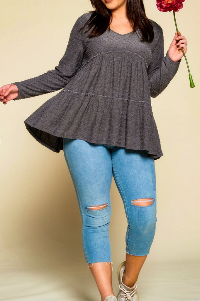 DARLING DAYDREAMS SWISS DOT TOP BABYDOLL IN CHARCOAL