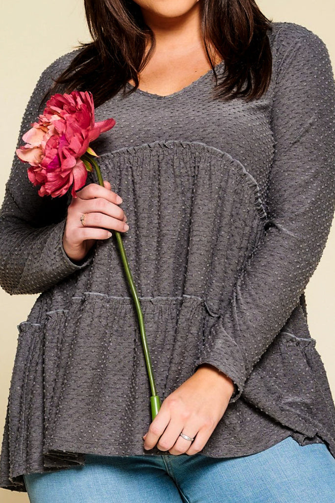 DARLING DAYDREAMS SWISS DOT TOP BABYDOLL IN CHARCOAL