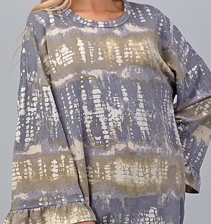 FEELING FREE TIE DYE TUNIC 4X 5X 6X IN GRAY & OLIVE--------SALE