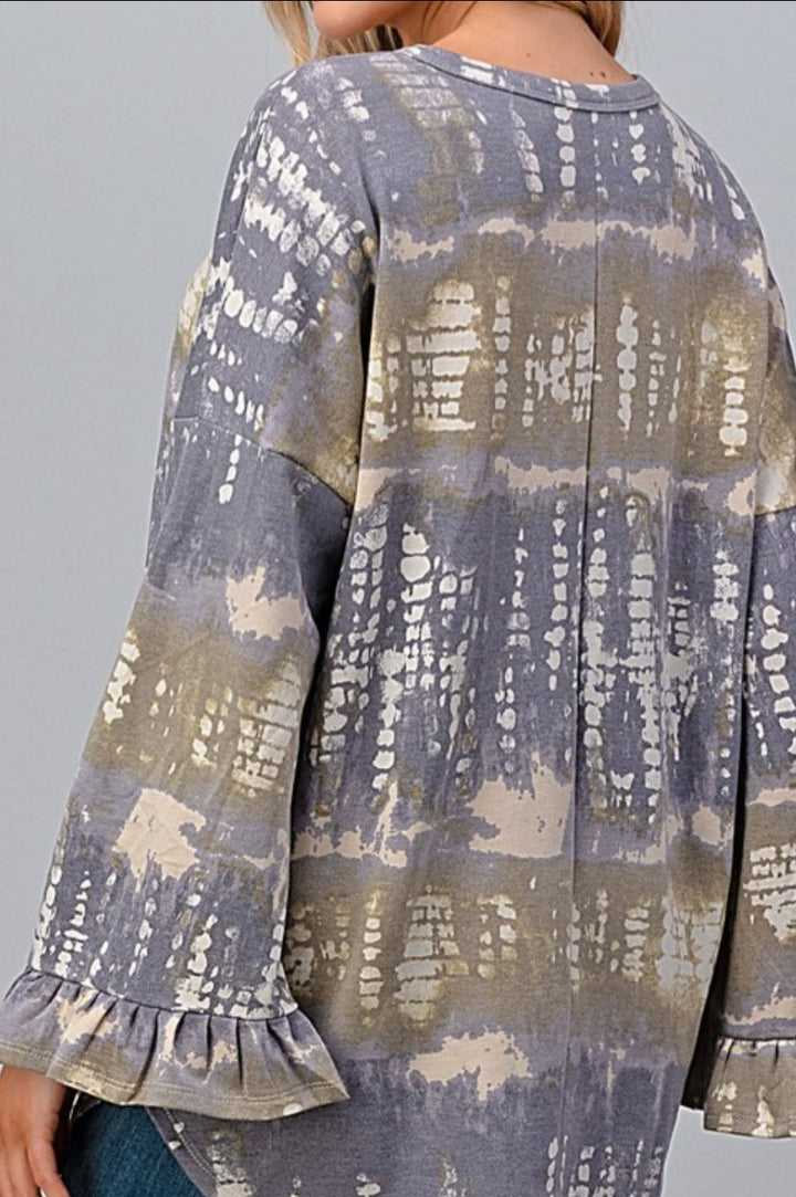 FEELING FREE TIE DYE TUNIC 4X 5X 6X IN GRAY & OLIVE--------SALE
