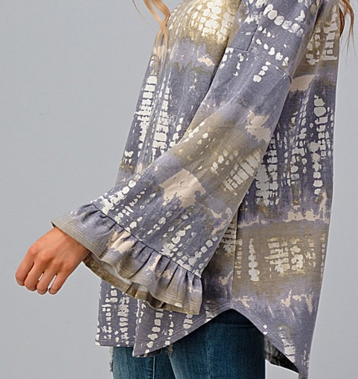 FEELING FREE TIE DYE TUNIC 4X 5X 6X IN GRAY & OLIVE--------SALE