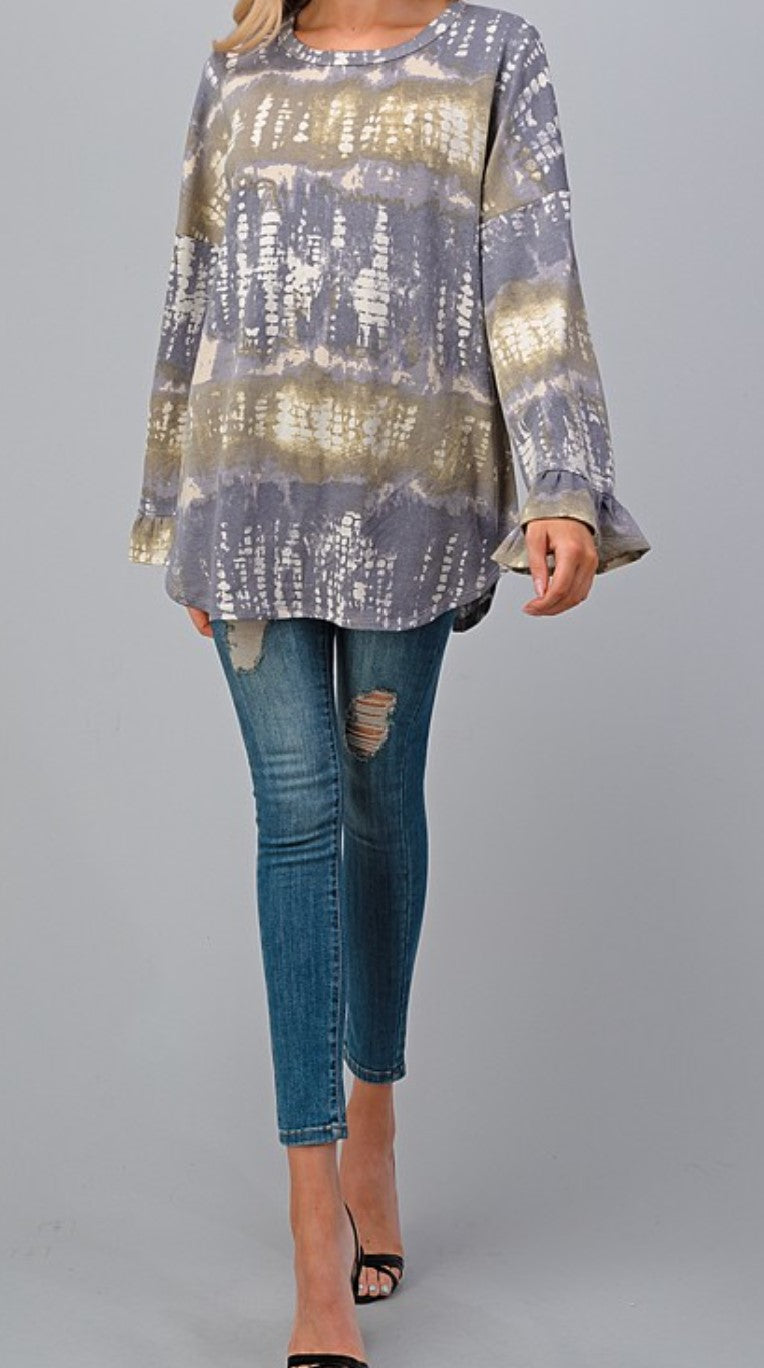 FEELING FREE TIE DYE TUNIC 4X 5X 6X IN GRAY & OLIVE--------SALE