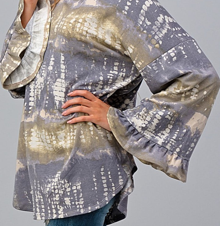 FEELING FREE TIE DYE TUNIC 4X 5X 6X IN GRAY & OLIVE--------SALE