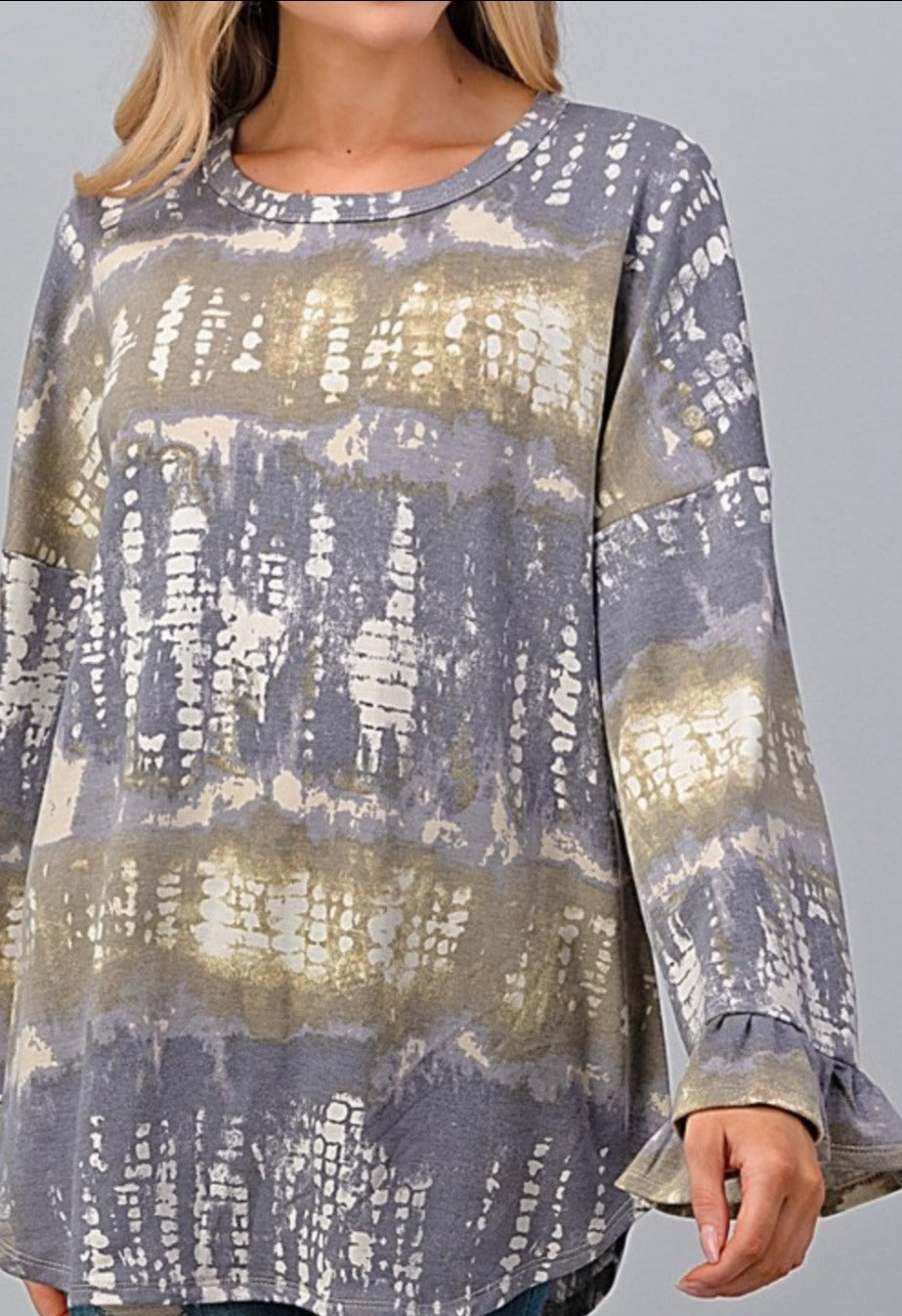 FEELING FREE TIE DYE TUNIC 4X 5X 6X IN GRAY & OLIVE--------SALE