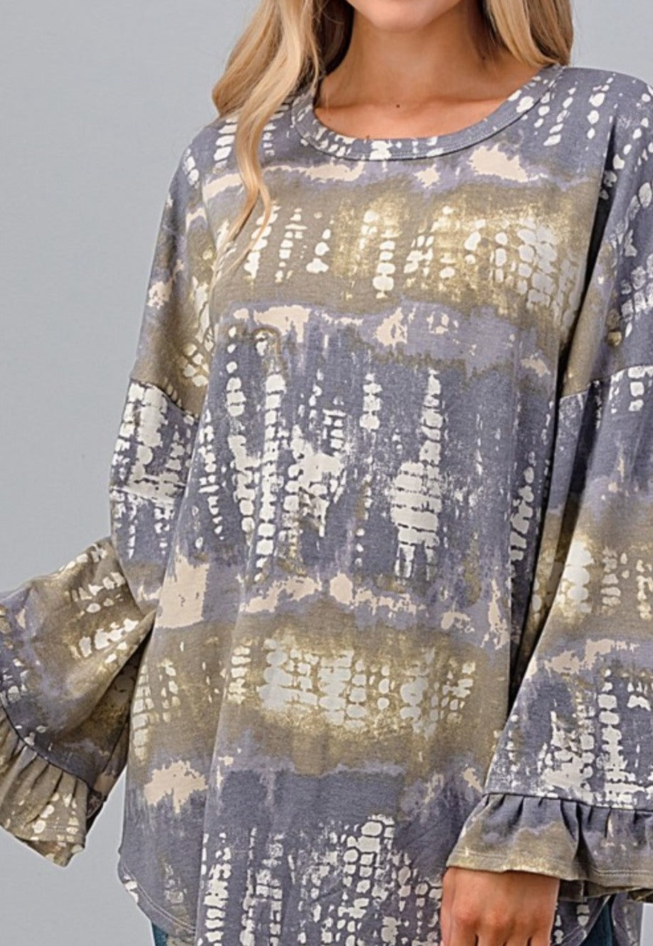 FEELING FREE TIE DYE TUNIC 4X 5X 6X IN GRAY & OLIVE--------SALE