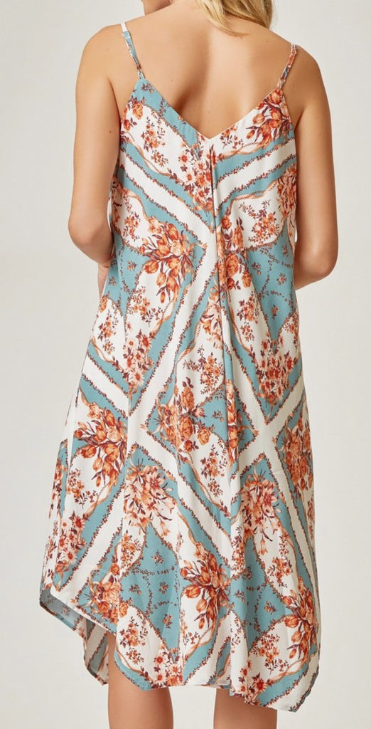 BEAUTIFUL & BREEZY MIDI DRESS IN MULTI-COLOR & SAGE--------SALE