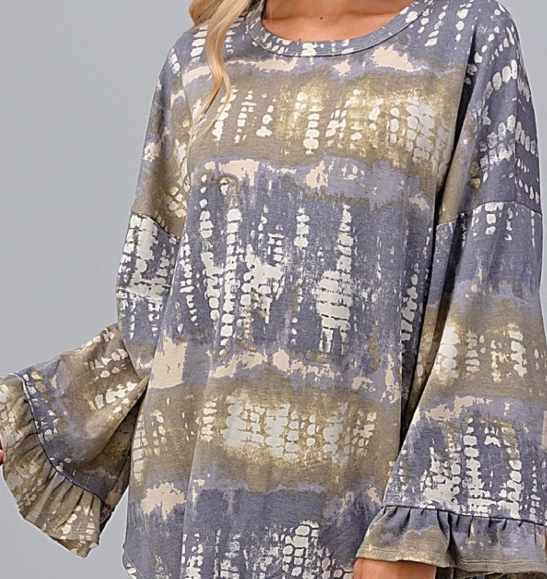 FEELING FREE TIE DYE TUNIC 4X 5X 6X IN GRAY & OLIVE--------SALE
