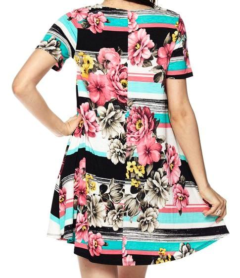 SEASIDE ESCAPE STRIPE FLORAL DRESS IN MINT MIX [product vendor] - Life is Chic Boutique