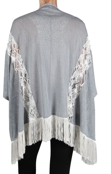 EMBROIDERED LACE FRINGE KIMONO IN BLUE-------sale