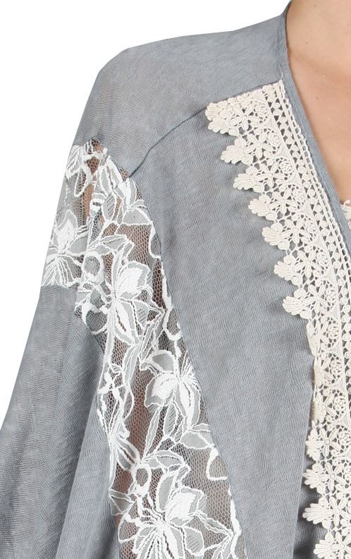 EMBROIDERED LACE FRINGE KIMONO IN BLUE-------sale