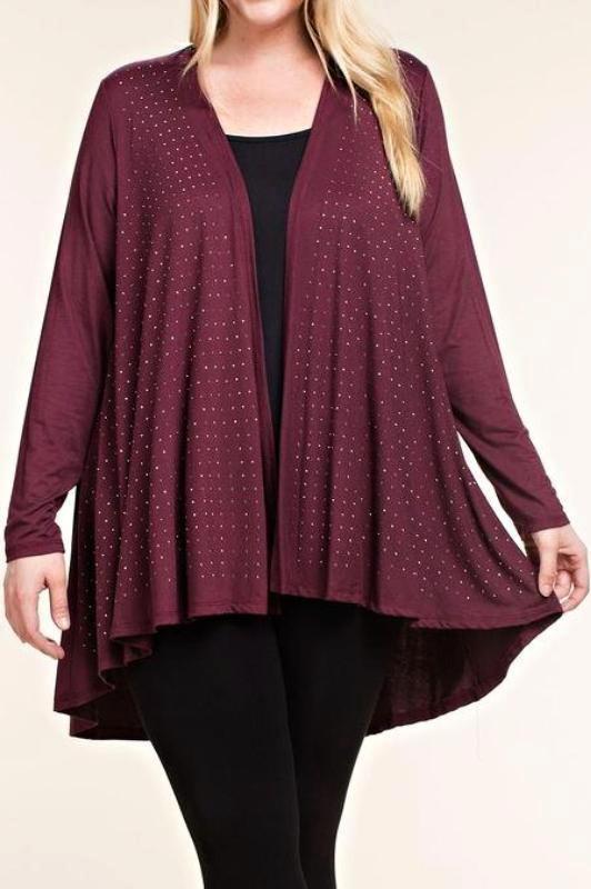 LET'S GO OUT IN STYLE EMBELLISHED WITH STONES CARDIGAN IN DEEP PLUM [product vendor] - Life is Chic Boutique