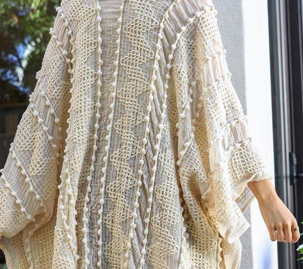 GENUINE BEAUTY CREAM CROCHET LACE KIMONO