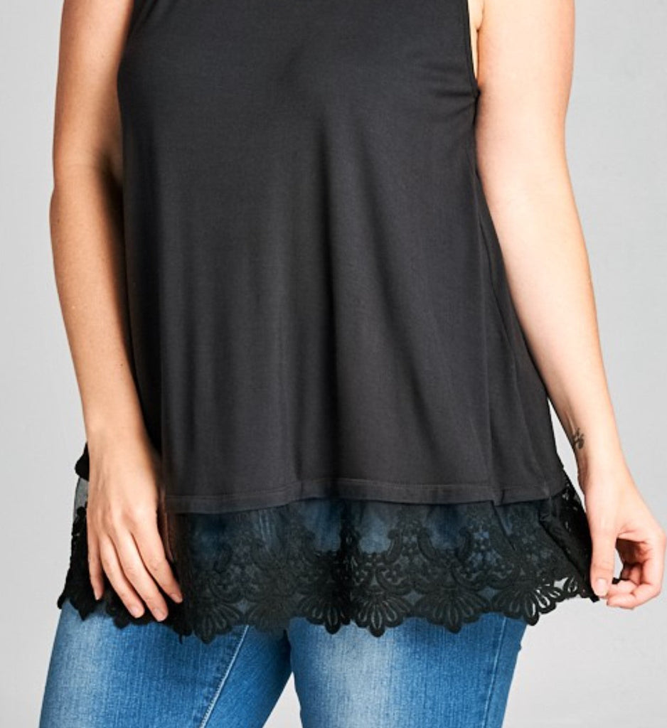 FULL OF GRACE LACE SLIP DRESS EXTENDER TOP IN BLACK