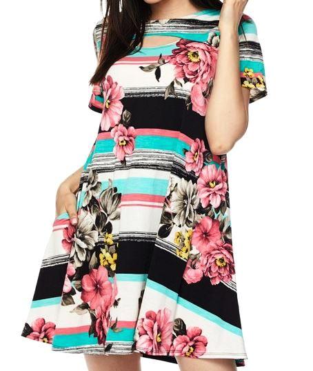 SEASIDE ESCAPE STRIPE FLORAL DRESS IN MINT MIX [product vendor] - Life is Chic Boutique