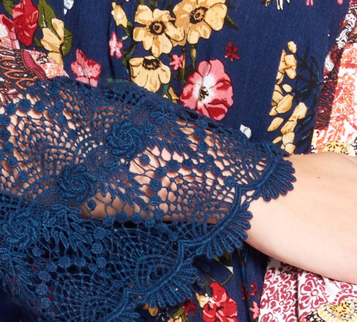 TRUE BEAUTY FLORAL & LACE NAVY & MULTI-COLOR TUNIC