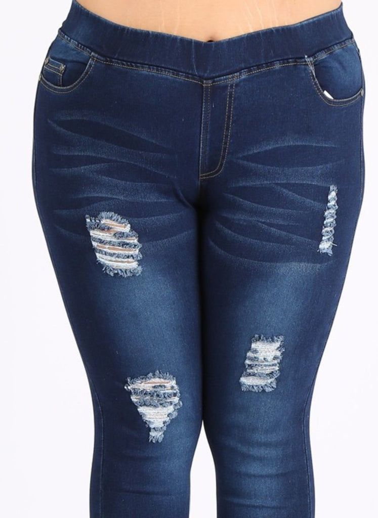 DOWNTOWN STYLE DISTRESSED 3X/4X & 5X/6X SKINNY JEGGINGS MEDIUM BLUE