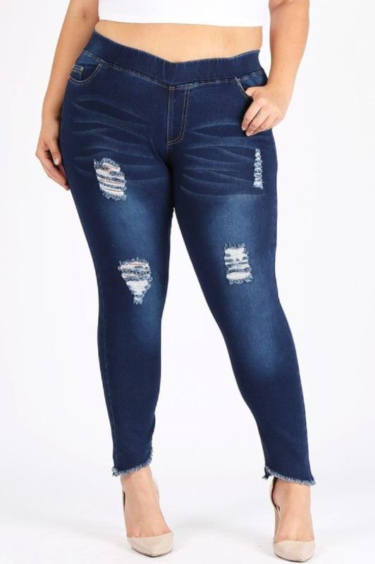 DOWNTOWN STYLE DISTRESSED 3X/4X & 5X/6X SKINNY JEGGINGS MEDIUM BLUE