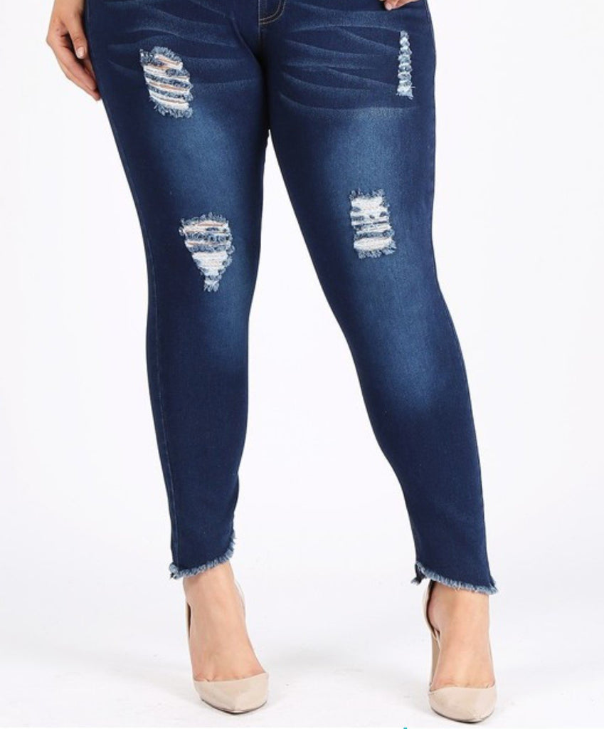 DOWNTOWN STYLE DISTRESSED 3X/4X & 5X/6X SKINNY JEGGINGS MEDIUM BLUE