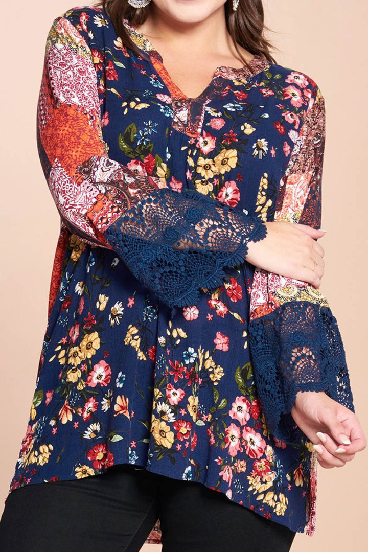 TRUE BEAUTY FLORAL & LACE NAVY & MULTI-COLOR TUNIC