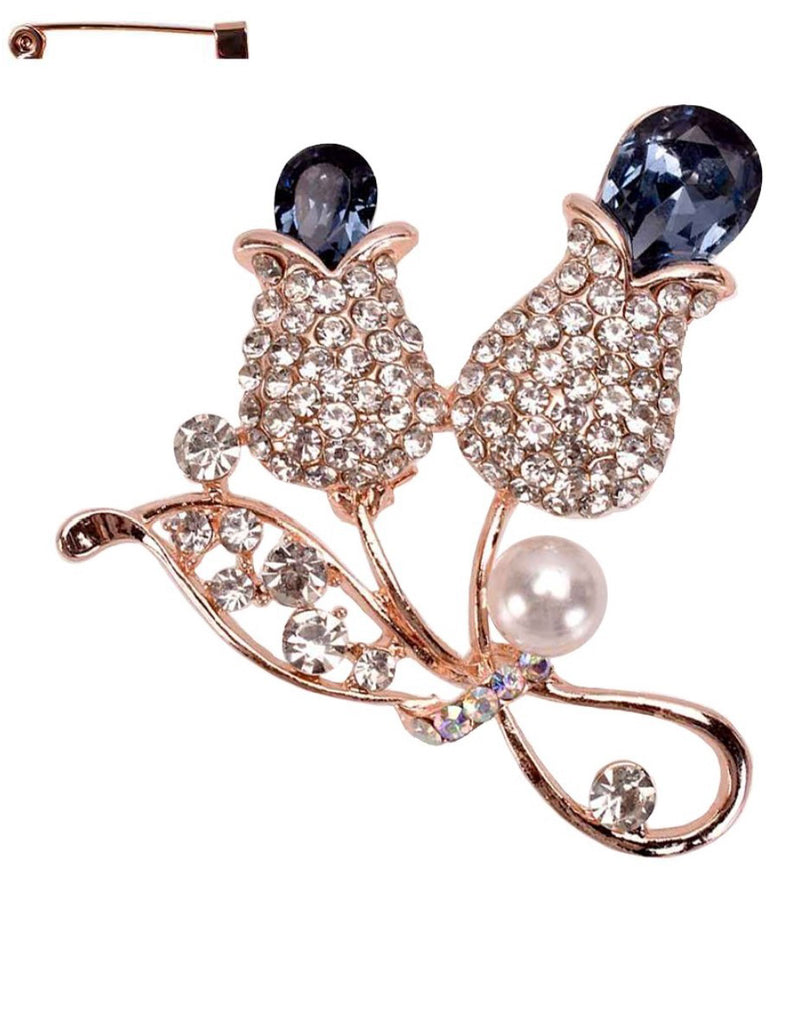 TULIP BLOOM BROOCH CRYSTAL RHINSTONE FAUX-PEARL PIN