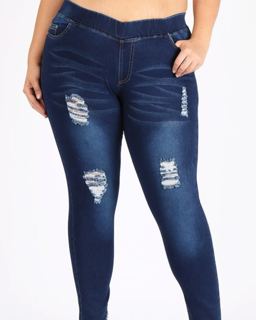 DOWNTOWN STYLE DISTRESSED 3X/4X & 5X/6X SKINNY JEGGINGS MEDIUM BLUE