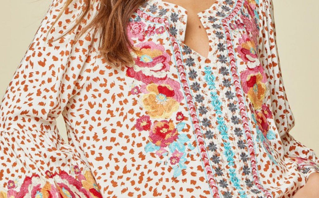 Boho Sweet Mornings Floral Embroidered Top in Multi-Color
