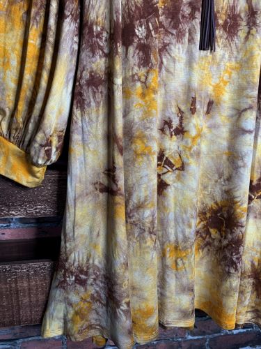 3X 4X 5X GOOD VIBES ONLY TIE DYE DRESS IN BROWN & MUSTARD -------SALE