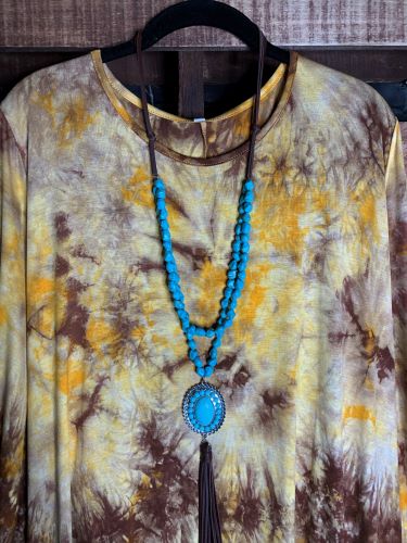 3X 4X 5X GOOD VIBES ONLY TIE DYE DRESS IN BROWN & MUSTARD -------SALE