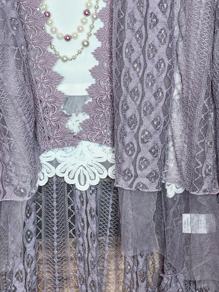 TIMELESS GLAMOUR LAVENDER LACE VEST DUSTER