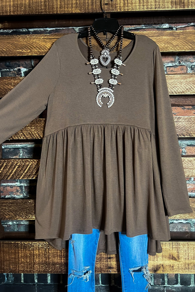 JUST THE SIMPLE THINGS BABYDOLL TOP IN BROWN