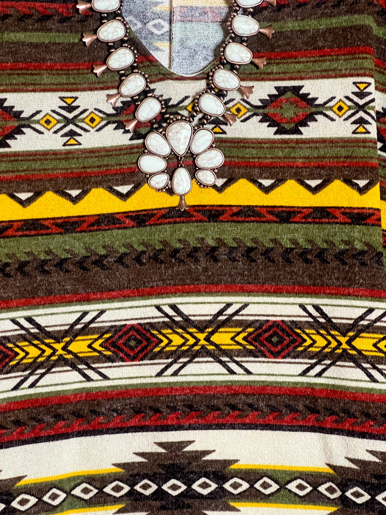 READY FOR THE CHILL PULLOVER TUNIC IN BROWN MULTI-COLOR