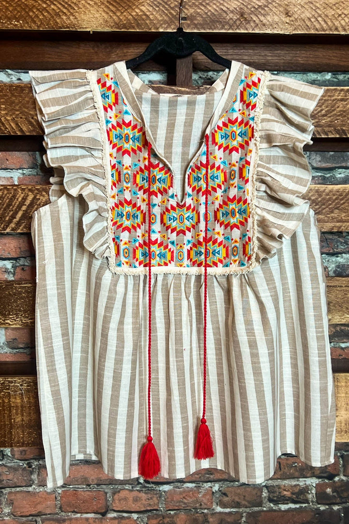 COUNTRY SOUL TAUPE & MULTI-COLOR BLOUSE---------SALE