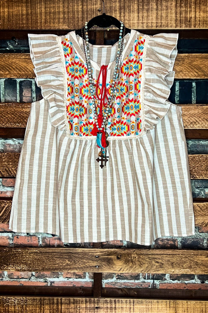 COUNTRY SOUL TAUPE & MULTI-COLOR BLOUSE---------SALE