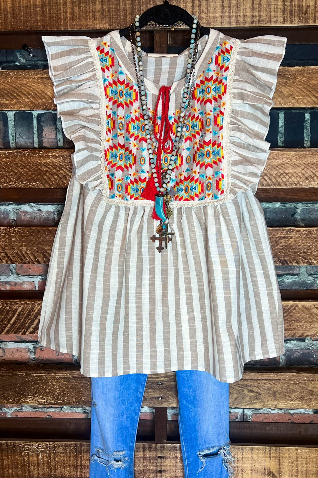 COUNTRY SOUL TAUPE & MULTI-COLOR BLOUSE---------SALE