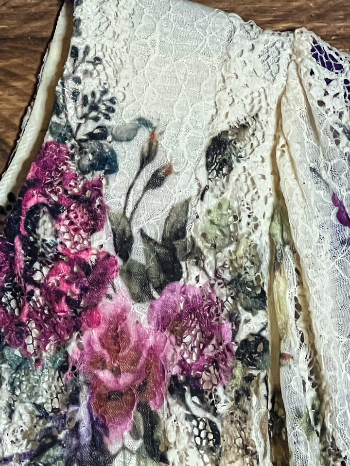 THE WAY YOU LOVE ME LACE TUNIC IN BEIGE & FLORAL MULTI-COLOR