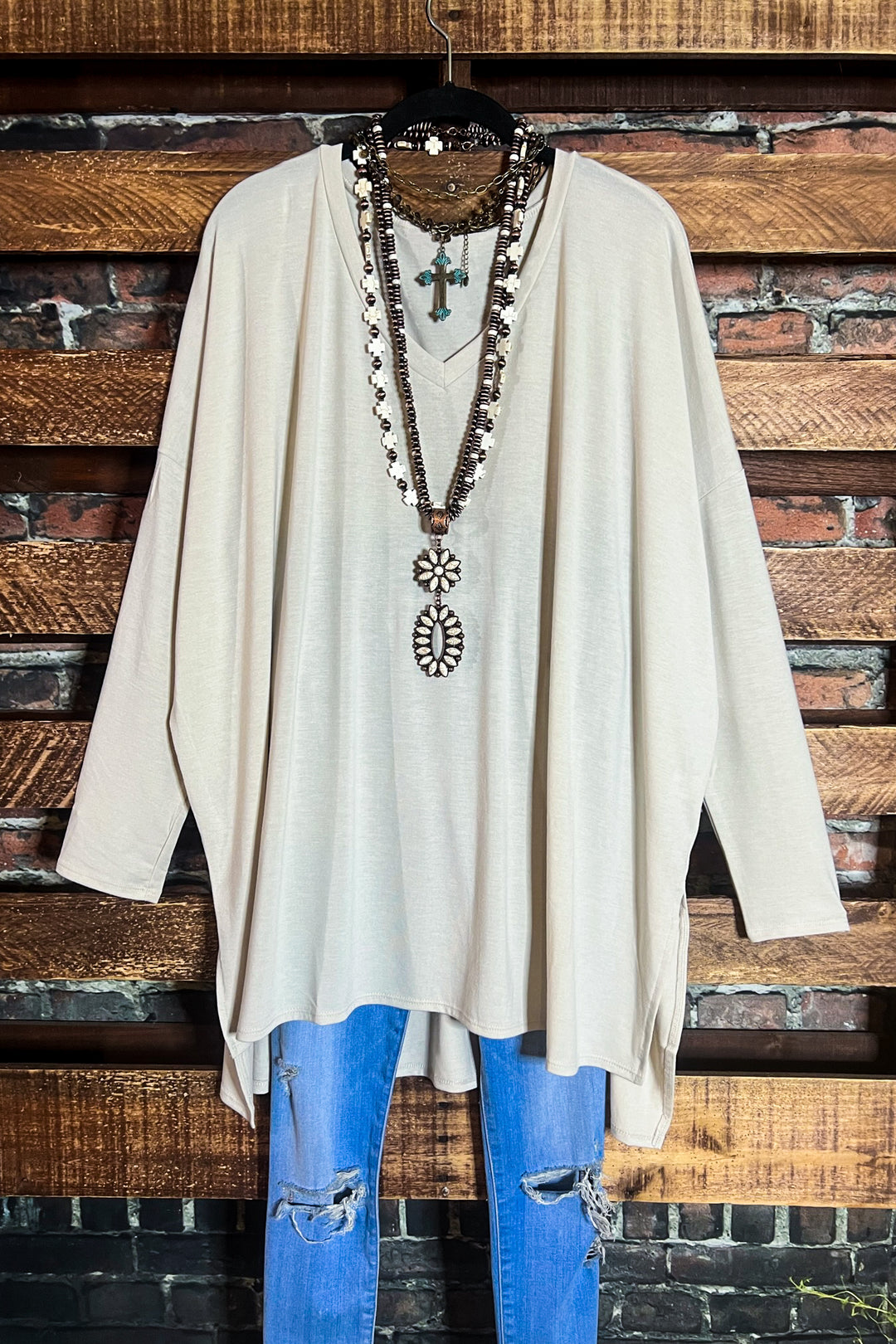 OVERSIZED T-TUNIC IN SAND BEIGE----------SALE