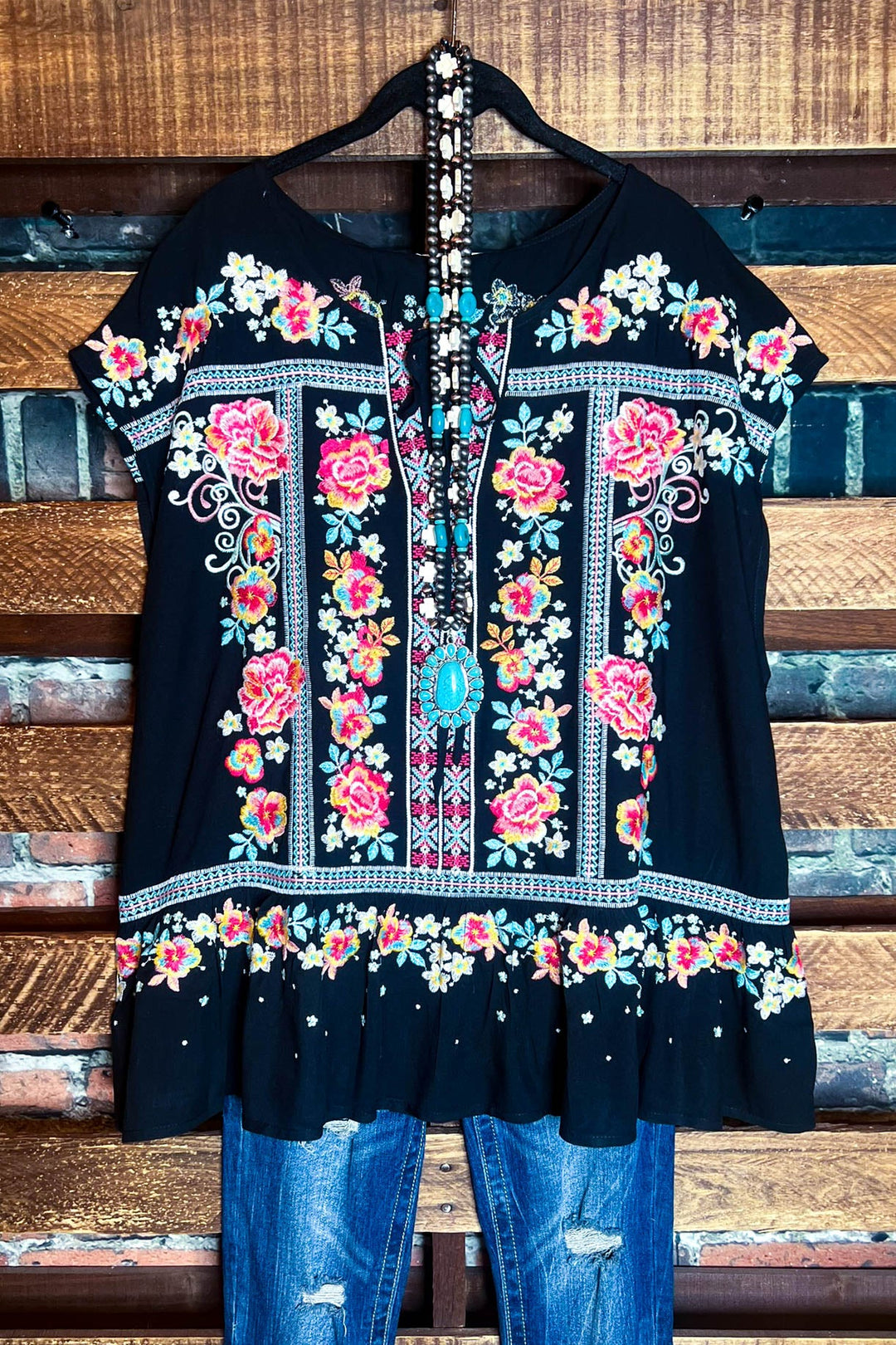16-20 SIZE - EMBROIDERED BLOUSE IN BLACK---------SALE