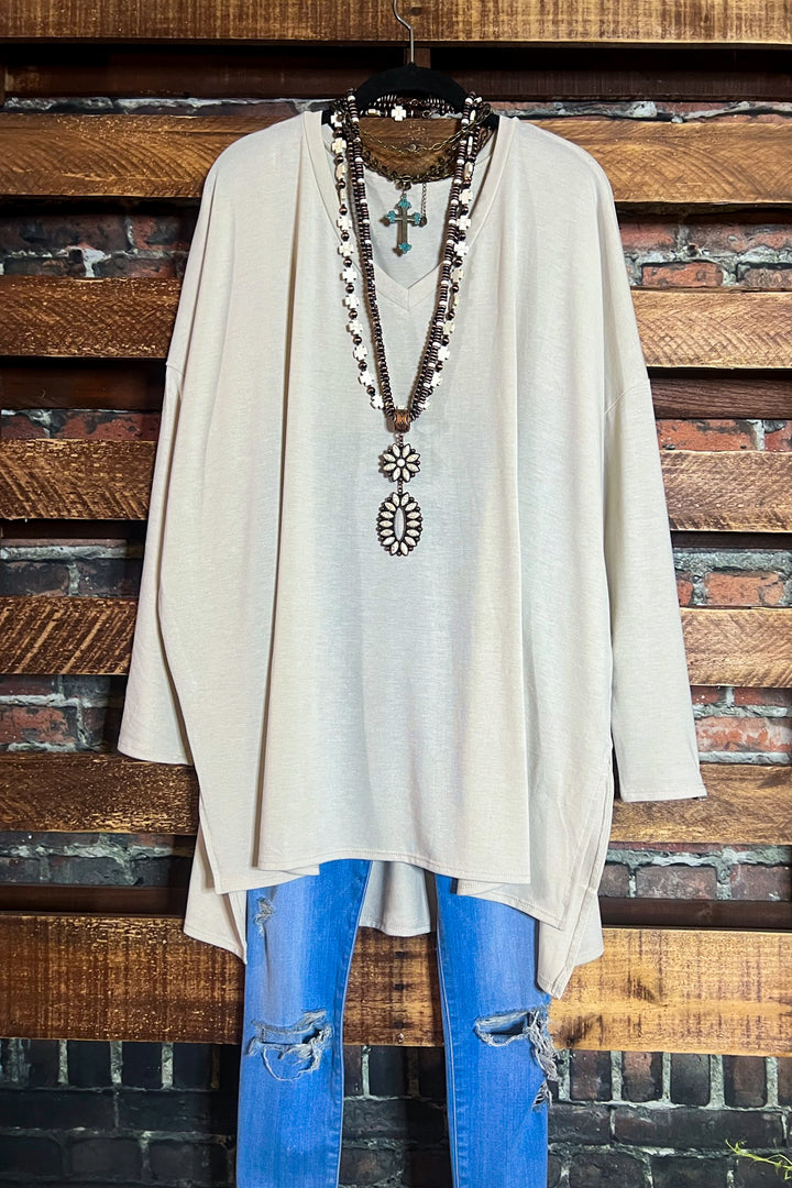 OVERSIZED T-TUNIC IN SAND BEIGE----------SALE