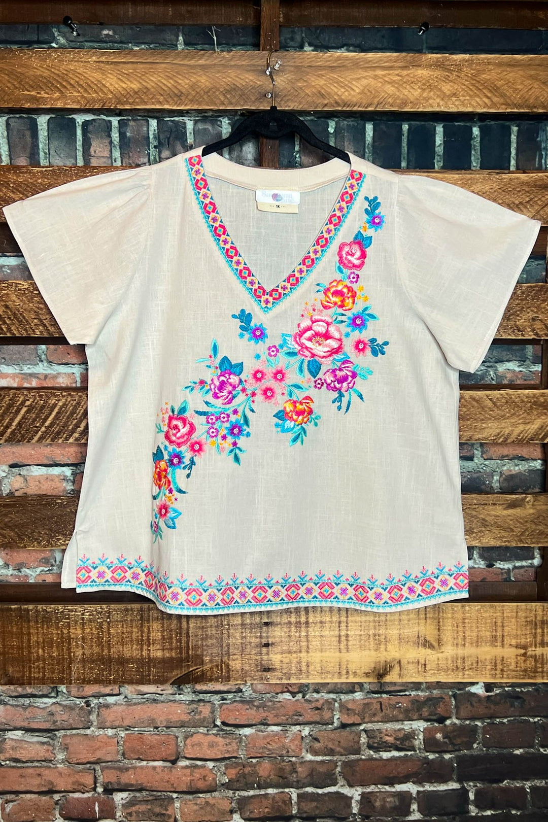 6-24 SIZE - Natural 100% Cotton Floral Embroidered Top--------SALE