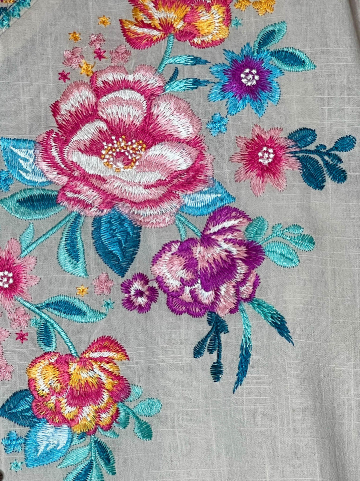 6-24 SIZE - Natural 100% Cotton Floral Embroidered Top--------SALE