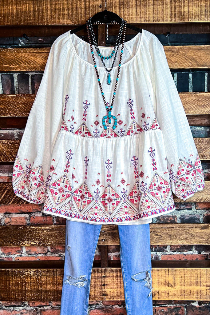 DESERVE THE BEST IVORY 100% COTTON EMBROIDERED TOP