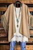 LIVING FREE BOHO CROCHET FRINGE KIMONO IN MOCHA