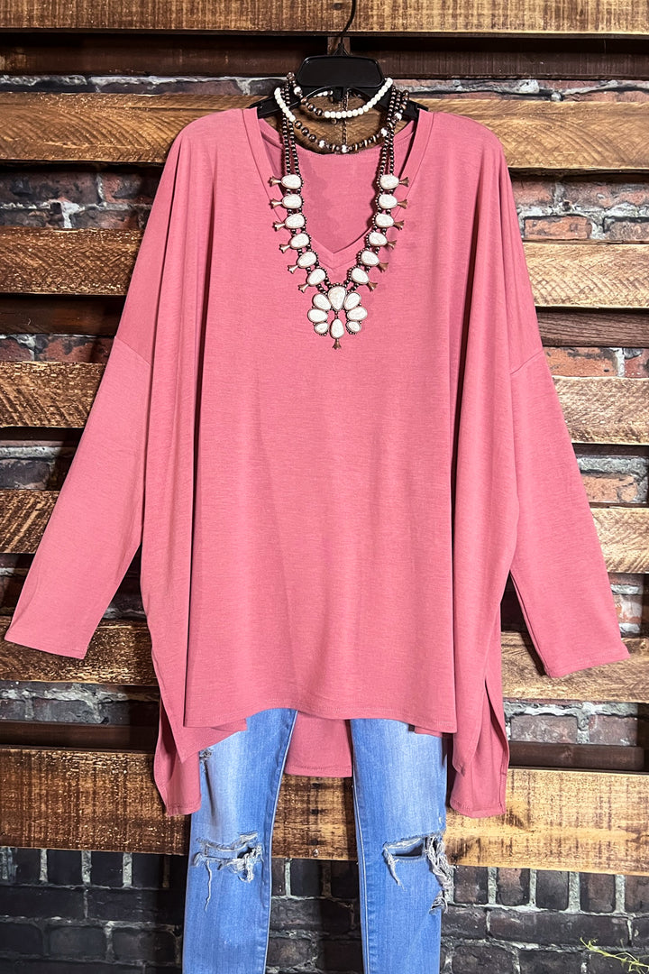 FOREVER PERFECTLY SIMPLE & OVERSIZED T-TUNIC IN DUSTY ROSE