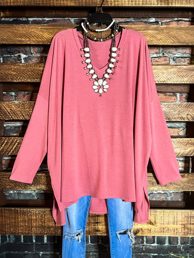 FOREVER PERFECTLY SIMPLE & OVERSIZED T-TUNIC IN DUSTY ROSE